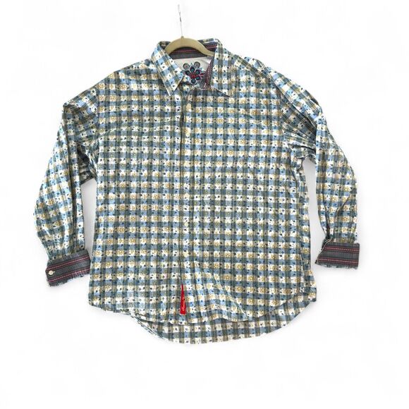 Robert Graham Mens 2XL Shirt Floral Checks Flip Cuff Dress Casual Button-Up - Picture 1 of 7